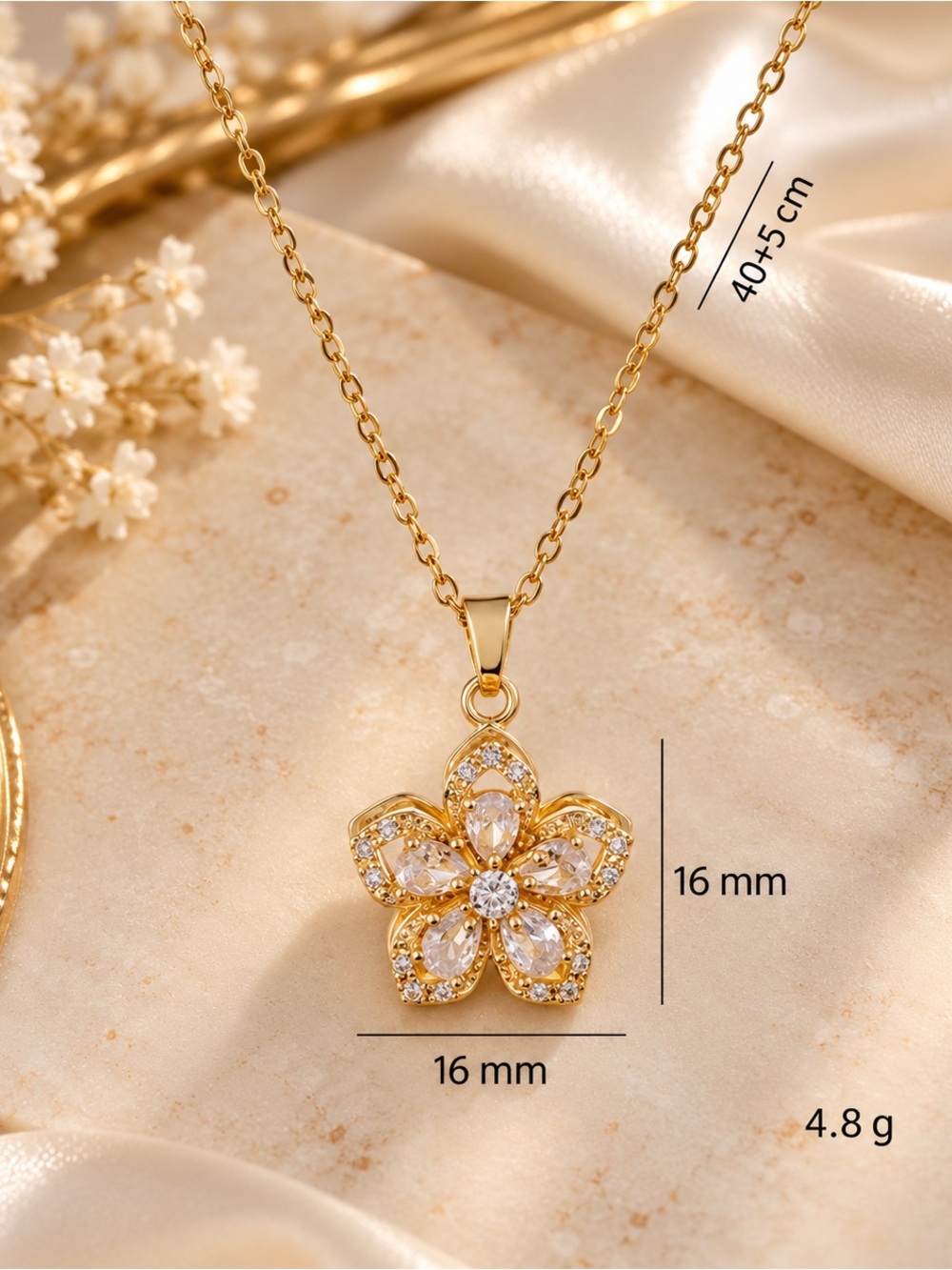 Gold Floral Crystal Pendant Necklace - Picture 4 of 5